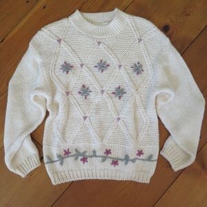 90s Vintage Hand Knit Floral Granny Sweater